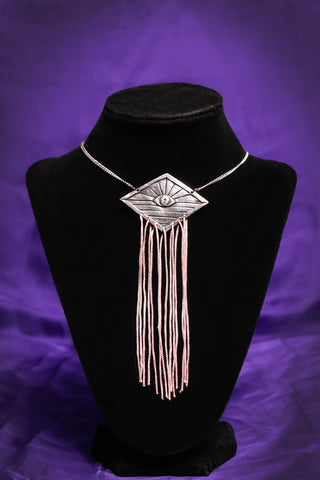 'Magic Eye' - Fine Silver & Pink Fringe Necklace