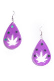 'Mary Jane' Glowing Purple Weed Leaf Cutout Earrings - Medium